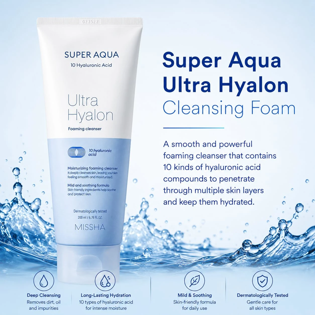 Missha Super Aqua 10 Hyaluronic Acid Cleansing Foam - Image 3